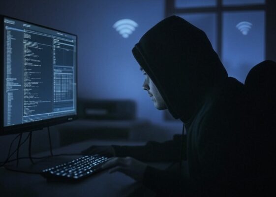 hacker using aircrack-ng suite to crack a Wi-Fi network