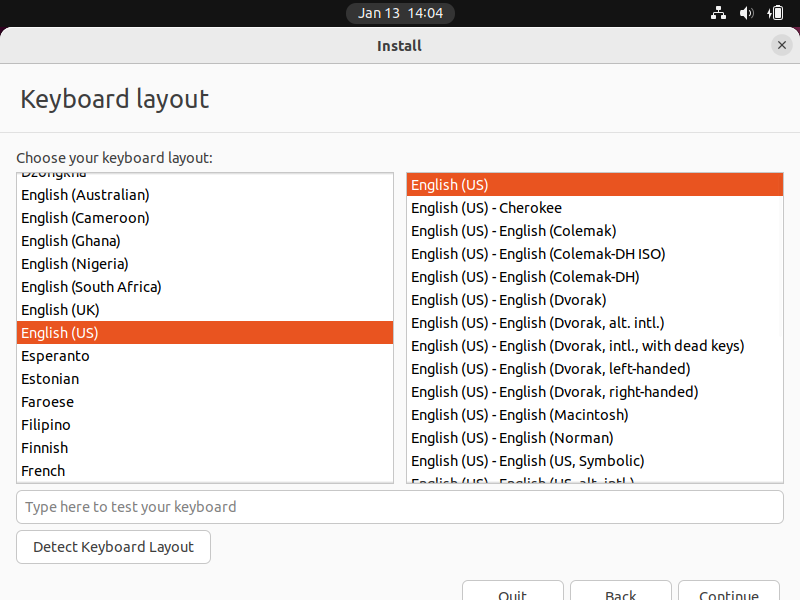 Ubuntu Install Guide - Select Keyboard Layout