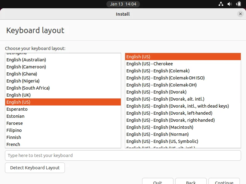 Ubuntu Install Guide - Select Keyboard Layout