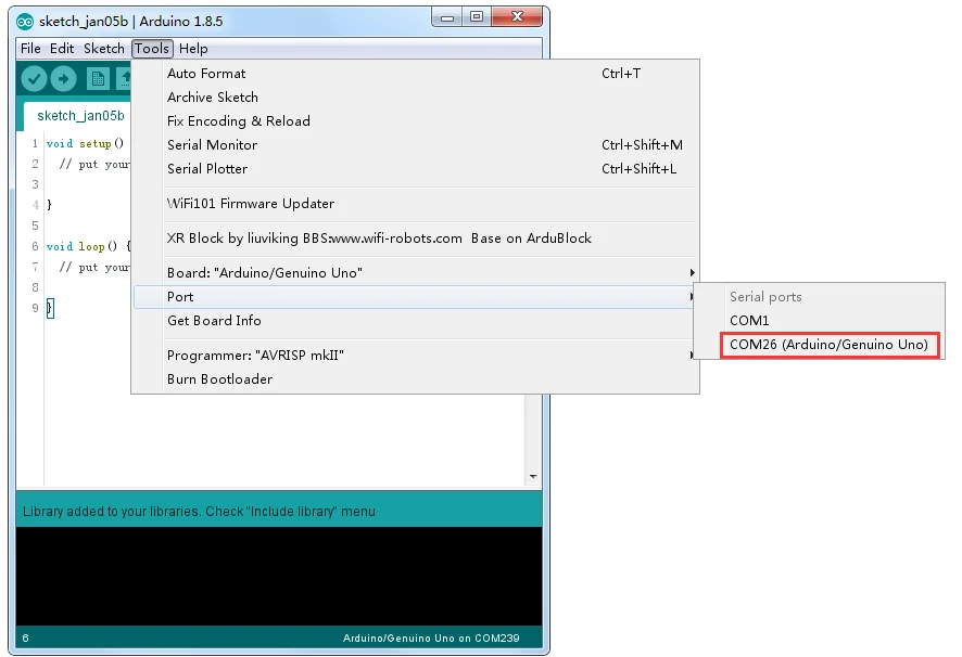 Arduino IDE tools menu