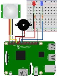 RPi PIR LEDs Buzzer