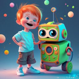 cartoon style image of a young boy and a robot