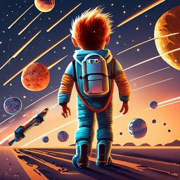 cartoon style image of a young boy in space