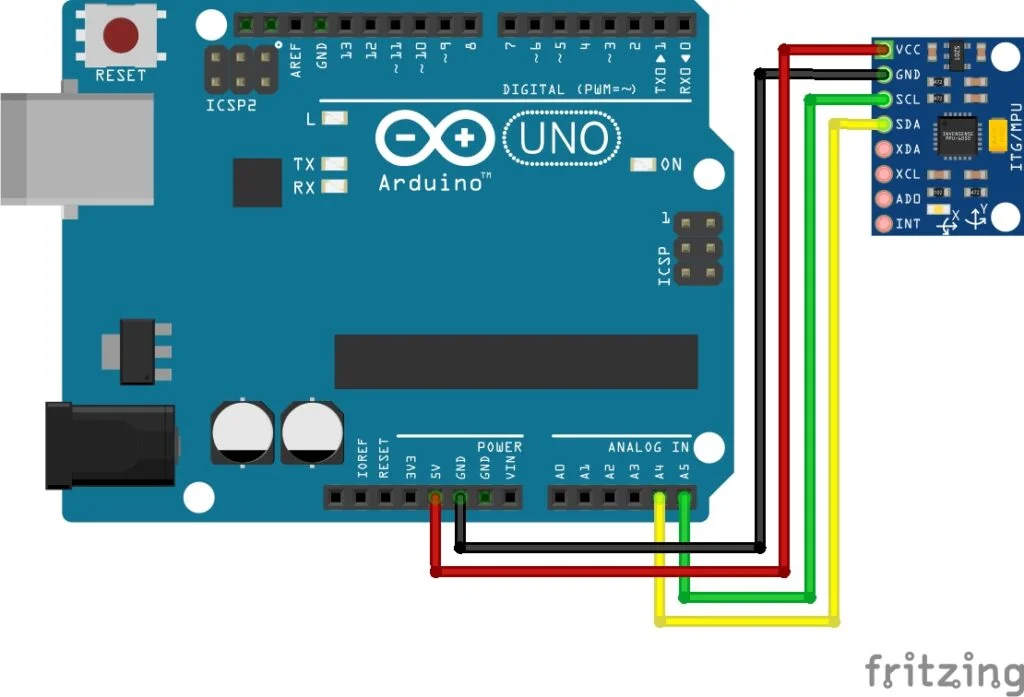 GY-521 Sensor Module with Arduino Diagram