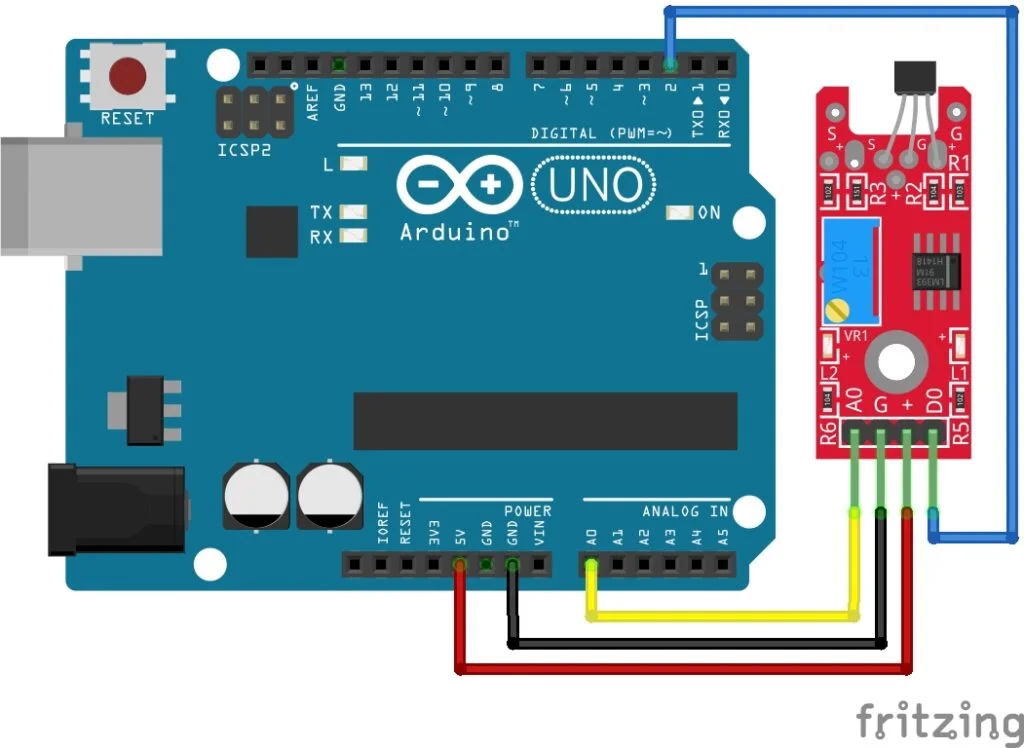 Magnetic Linear Hall Sensor with Arduino Diagram