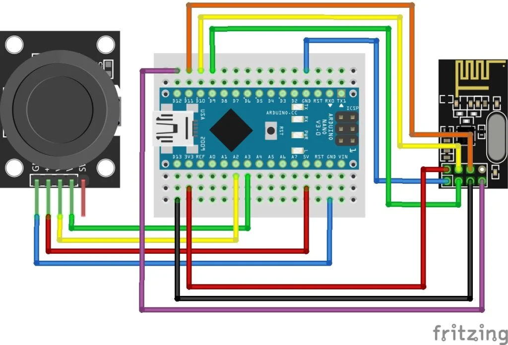 nRF24L01 and Joystick with Arduino Nano Diagram